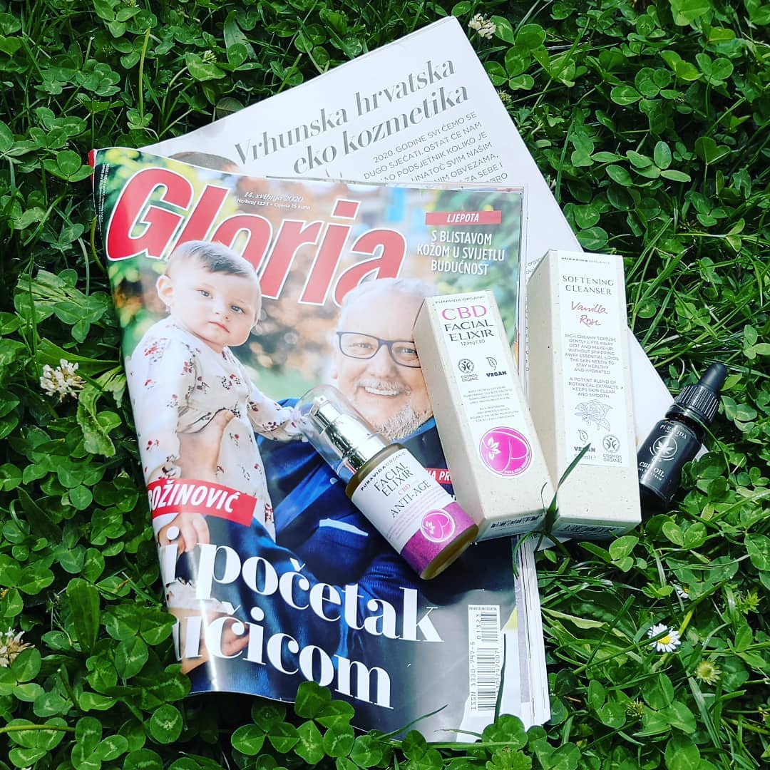 Gloria magazine featuring puravida organic cbd skincare products